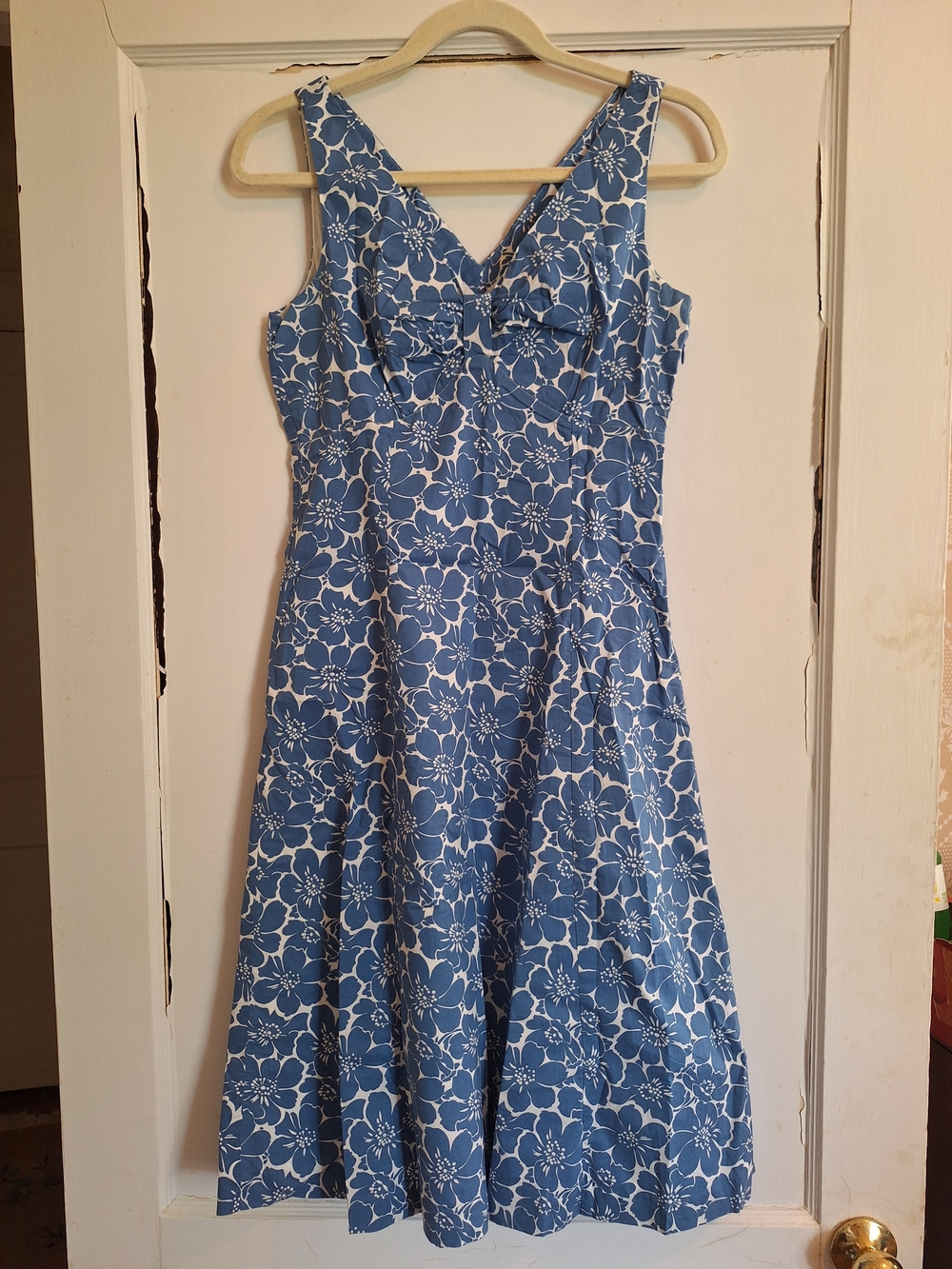 Boden Womens Floral Midi Dress 100% Cotton Blue White Beachy Resort UK 8R US 4